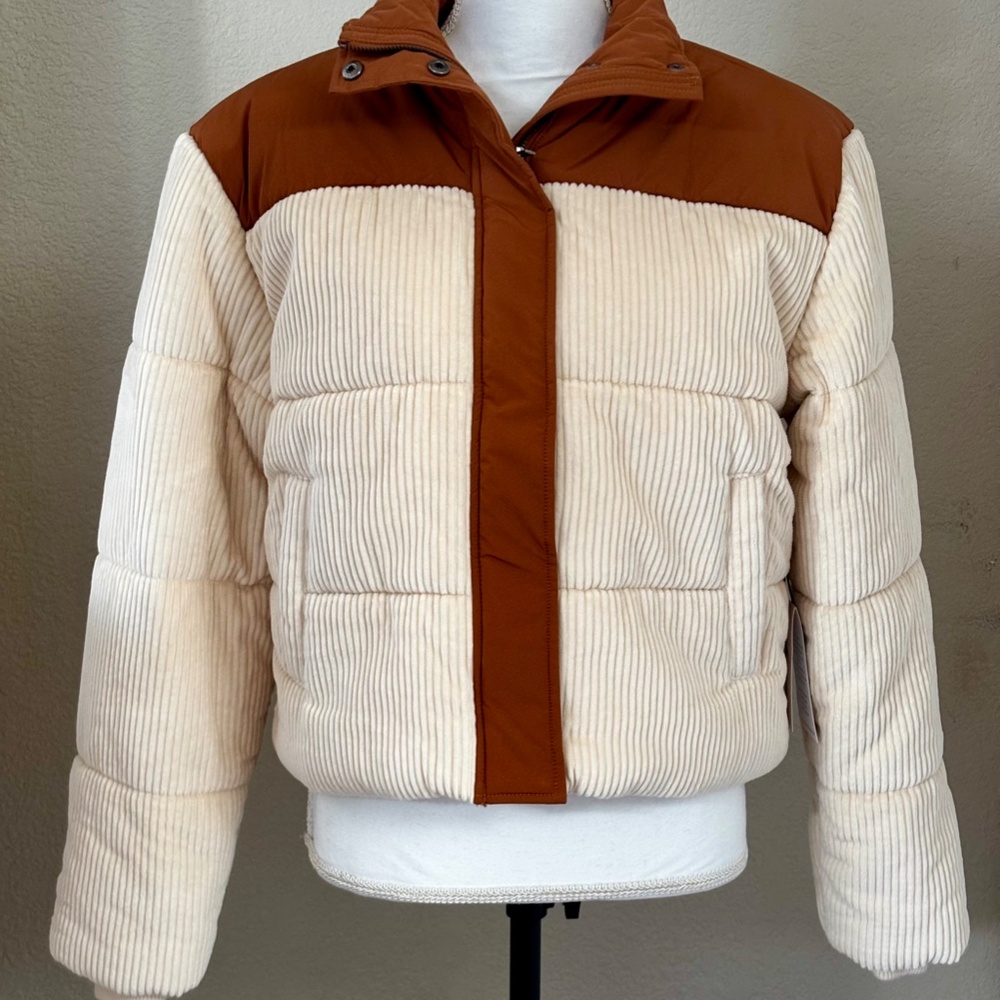 NWT RVCA Eezeh Peaasy Puffer Jacket, Brown and Cream, XS - Picture 8 of 11
